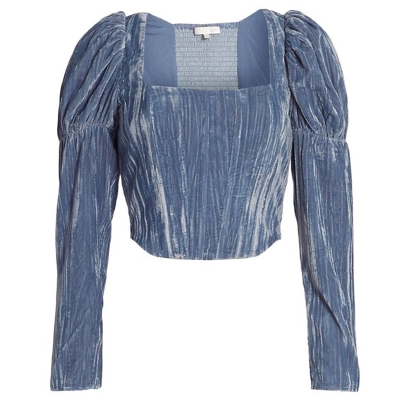 Wayf Blue Velvet Bustier Top XS Boho - Picture 1 of 11